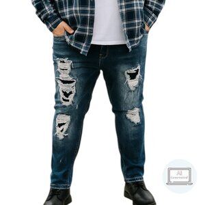 Grindhouse Mens Distressed Denim Jeans Slim Fit Dark Wash Stretch Size 44x32